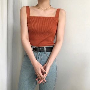 Knit square neck tank top